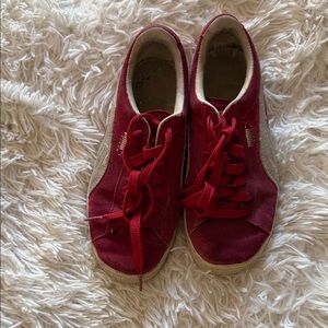 Puma Red and Tan Suede Sneakers